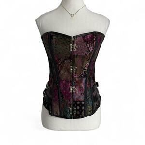 Y2K Multicolor Patterned Corset Top Buckle + Strap Detail Women’s Size Large